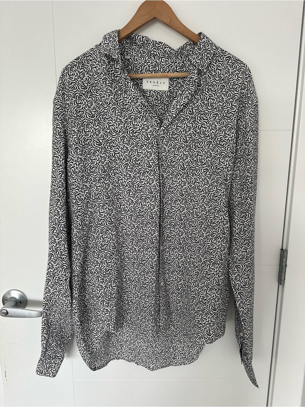 Sandro Black & White Swirl-Print Button-Down Shirt